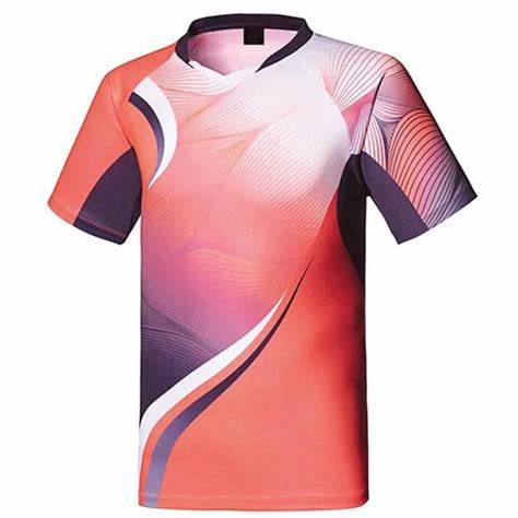 Detailed view of the back of a tennis jersey showing a sublimated print of a sponsor logo, illustrating the precision and vibrancy of our printing technology that offers durable and attractive designs for competitive play.