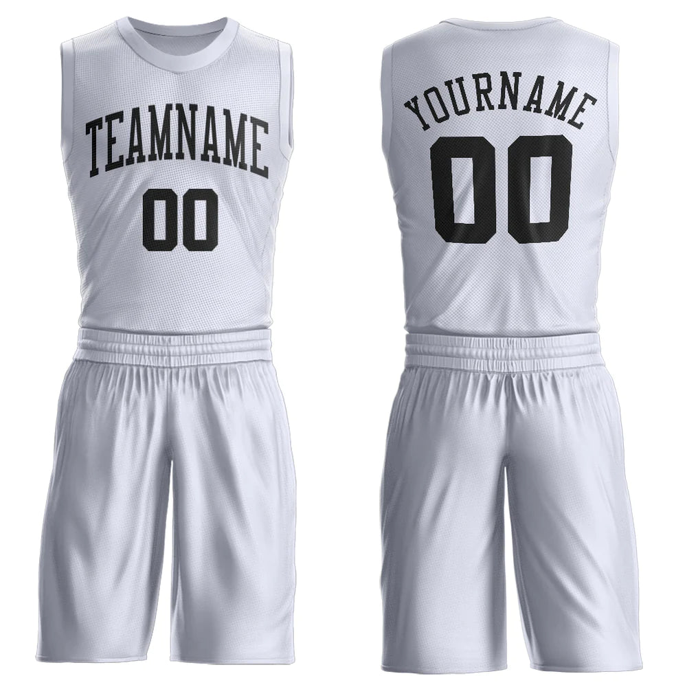 Youth basketball team in a huddle, wearing custom, fully sublimated jerseys, emphasizing the uniforms' ability to maintain color and shape through rigorous activities, all designed easily online.